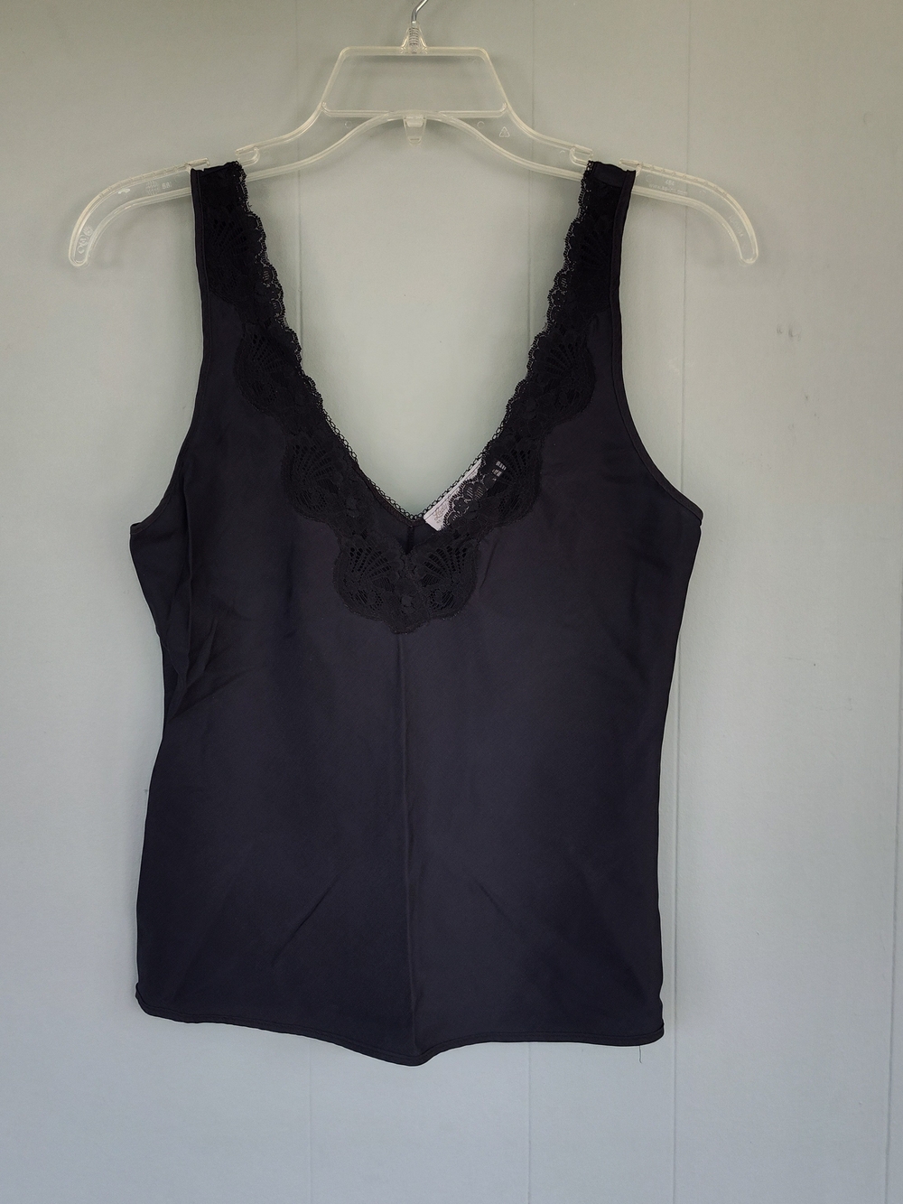 Vintage Black Lace-Trim V-Neck Pajama top - Made in USA